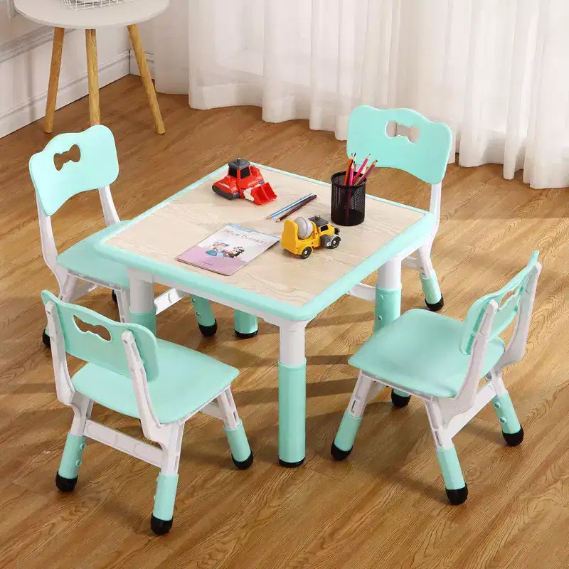 Tavolo Regolabile per Bambini COZONY con 4 Sedie, Set Tavolo Attività per Bambini di 2-10 Anni, Scrivania da Gioco per Asilo Nido con Gambe Antiscivolo e Piano Anti-graffiti