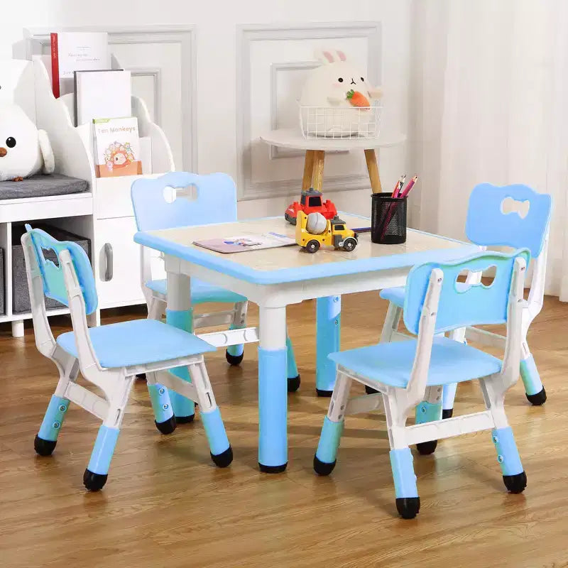 Tavolo Regolabile per Bambini COZONY con 4 Sedie, Set Tavolo Attività per Bambini di 2-10 Anni, Scrivania da Gioco per Asilo Nido con Gambe Antiscivolo e Piano Anti-graffiti