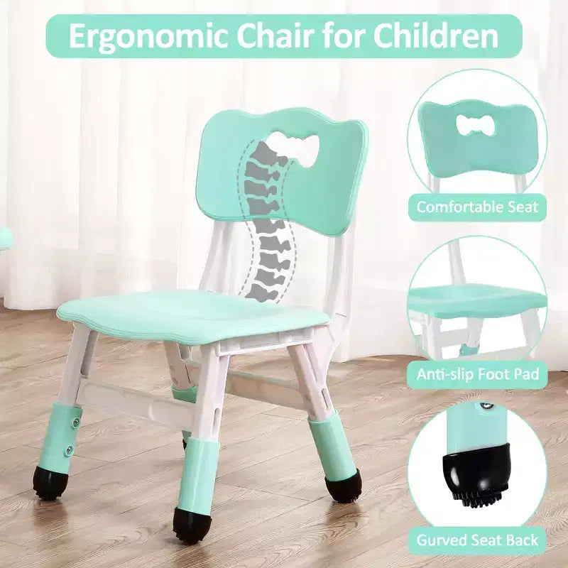 Tavolo Regolabile per Bambini COZONY con 4 Sedie, Set Tavolo Attività per Bambini di 2-10 Anni, Scrivania da Gioco per Asilo Nido con Gambe Antiscivolo e Piano Anti-graffiti