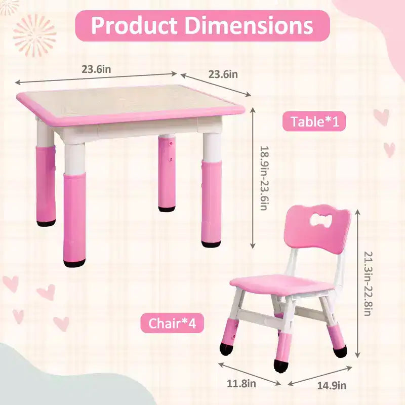 Tavolo Regolabile per Bambini COZONY con 4 Sedie, Set Tavolo Attività per Bambini di 2-10 Anni, Scrivania da Gioco per Asilo Nido con Gambe Antiscivolo e Piano Anti-graffiti