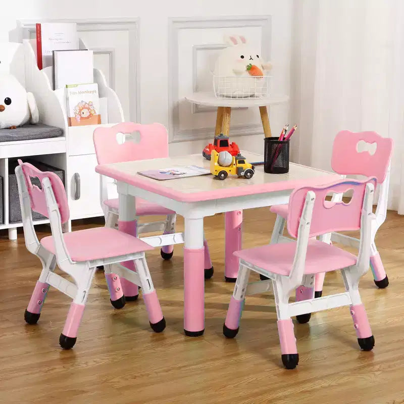 Tavolo Regolabile per Bambini COZONY con 4 Sedie, Set Tavolo Attività per Bambini di 2-10 Anni, Scrivania da Gioco per Asilo Nido con Gambe Antiscivolo e Piano Anti-graffiti
