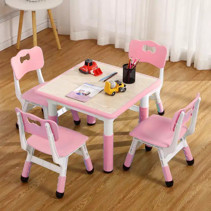 Tavolo Regolabile per Bambini COZONY con 4 Sedie, Set Tavolo Attività per Bambini di 2-10 Anni, Scrivania da Gioco per Asilo Nido con Gambe Antiscivolo e Piano Anti-graffiti