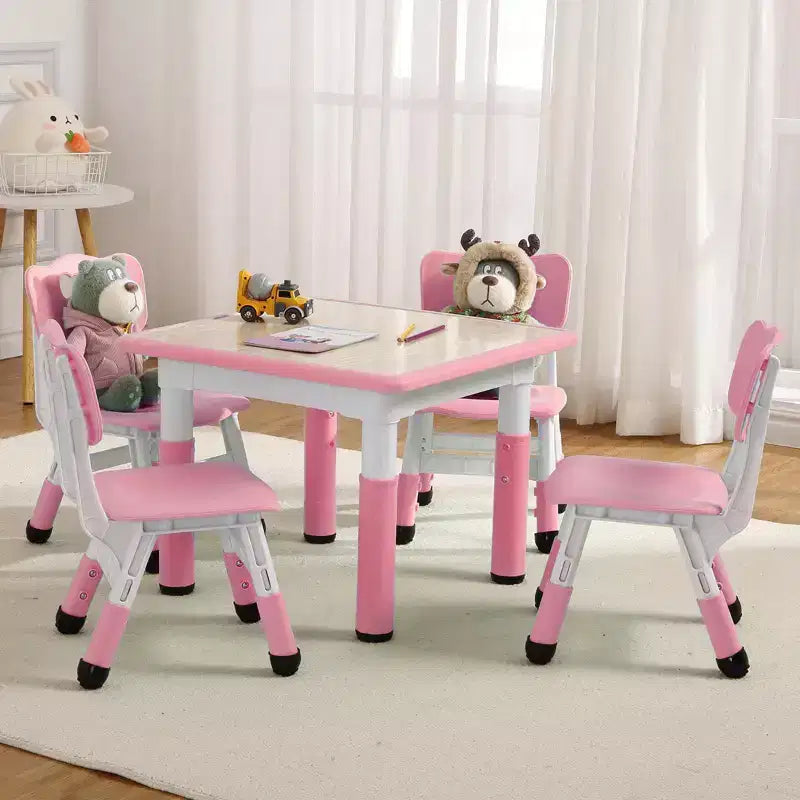 Tavolo Regolabile per Bambini COZONY con 4 Sedie, Set Tavolo Attività per Bambini di 2-10 Anni, Scrivania da Gioco per Asilo Nido con Gambe Antiscivolo e Piano Anti-graffiti