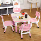 Tavolo Regolabile per Bambini COZONY con 4 Sedie, Set Tavolo Attività per Bambini di 2-10 Anni, Scrivania da Gioco per Asilo Nido con Gambe Antiscivolo e Piano Anti-graffiti