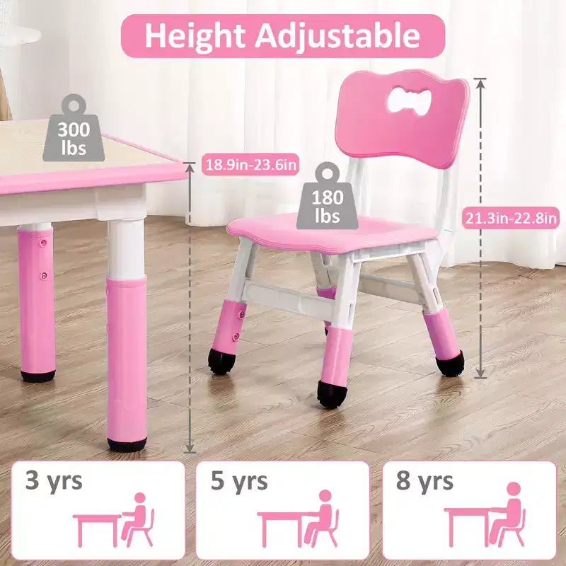 Tavolo Regolabile per Bambini COZONY con 4 Sedie, Set Tavolo Attività per Bambini di 2-10 Anni, Scrivania da Gioco per Asilo Nido con Gambe Antiscivolo e Piano Anti-graffiti