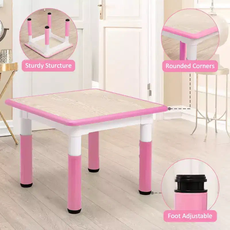 Tavolo Regolabile per Bambini COZONY con 4 Sedie, Set Tavolo Attività per Bambini di 2-10 Anni, Scrivania da Gioco per Asilo Nido con Gambe Antiscivolo e Piano Anti-graffiti