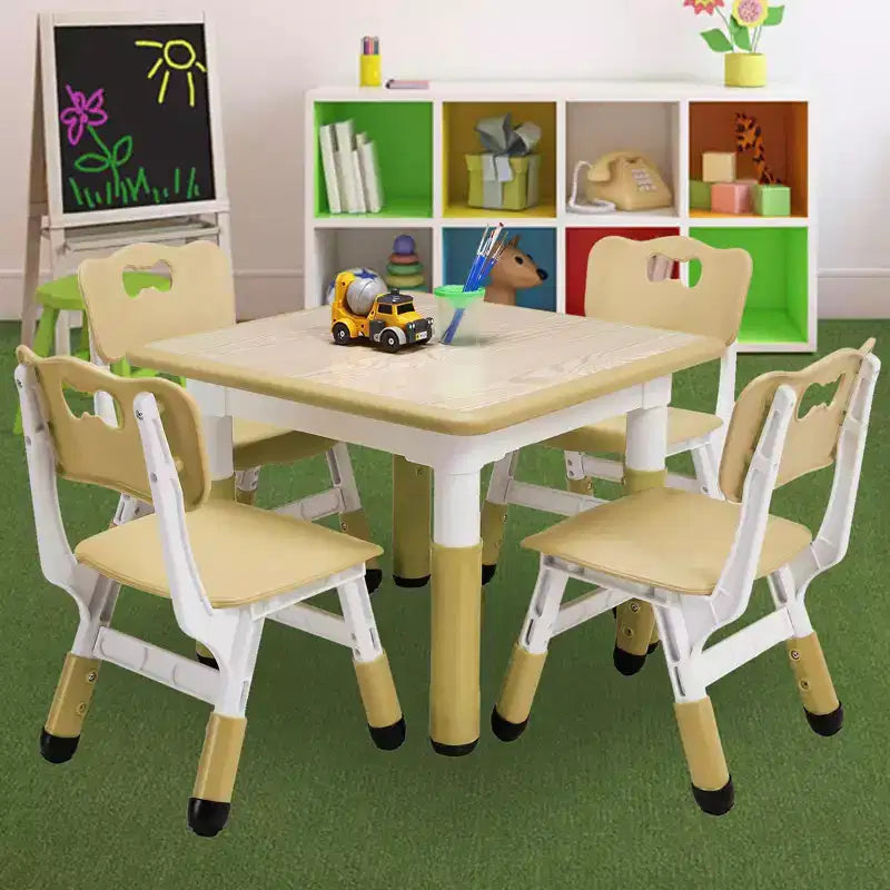 Tavolo Regolabile per Bambini COZONY con 4 Sedie, Set Tavolo Attività per Bambini di 2-10 Anni, Scrivania da Gioco per Asilo Nido con Gambe Antiscivolo e Piano Anti-graffiti