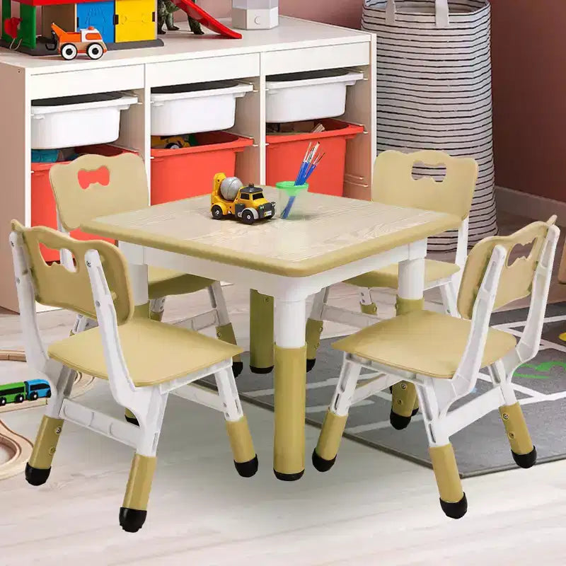 Tavolo Regolabile per Bambini COZONY con 4 Sedie, Set Tavolo Attività per Bambini di 2-10 Anni, Scrivania da Gioco per Asilo Nido con Gambe Antiscivolo e Piano Anti-graffiti