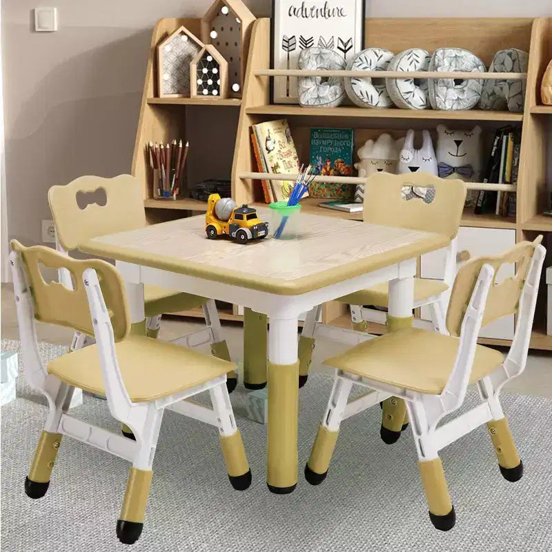 Tavolo Regolabile per Bambini COZONY con 4 Sedie, Set Tavolo Attività per Bambini di 2-10 Anni, Scrivania da Gioco per Asilo Nido con Gambe Antiscivolo e Piano Anti-graffiti