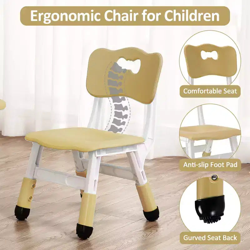Tavolo Regolabile per Bambini COZONY con 4 Sedie, Set Tavolo Attività per Bambini di 2-10 Anni, Scrivania da Gioco per Asilo Nido con Gambe Antiscivolo e Piano Anti-graffiti