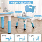 Tavolo Regolabile per Bambini COZONY con 4 Sedie, Set Tavolo Attività per Bambini di 2-10 Anni, Scrivania da Gioco per Asilo Nido con Gambe Antiscivolo e Piano Anti-graffiti