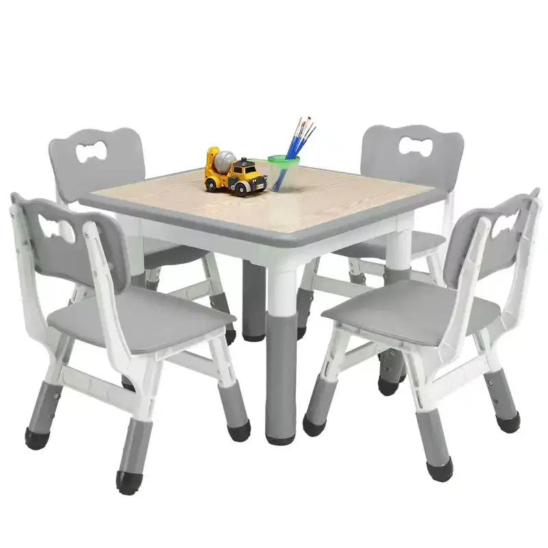 Tavolo Regolabile per Bambini COZONY con 4 Sedie, Set Tavolo Attività per Bambini di 2-10 Anni, Scrivania da Gioco per Asilo Nido con Gambe Antiscivolo e Piano Anti-graffiti