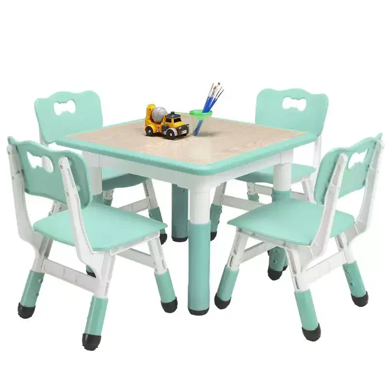 Tavolo Regolabile per Bambini COZONY con 4 Sedie, Set Tavolo Attività per Bambini di 2-10 Anni, Scrivania da Gioco per Asilo Nido con Gambe Antiscivolo e Piano Anti-graffiti