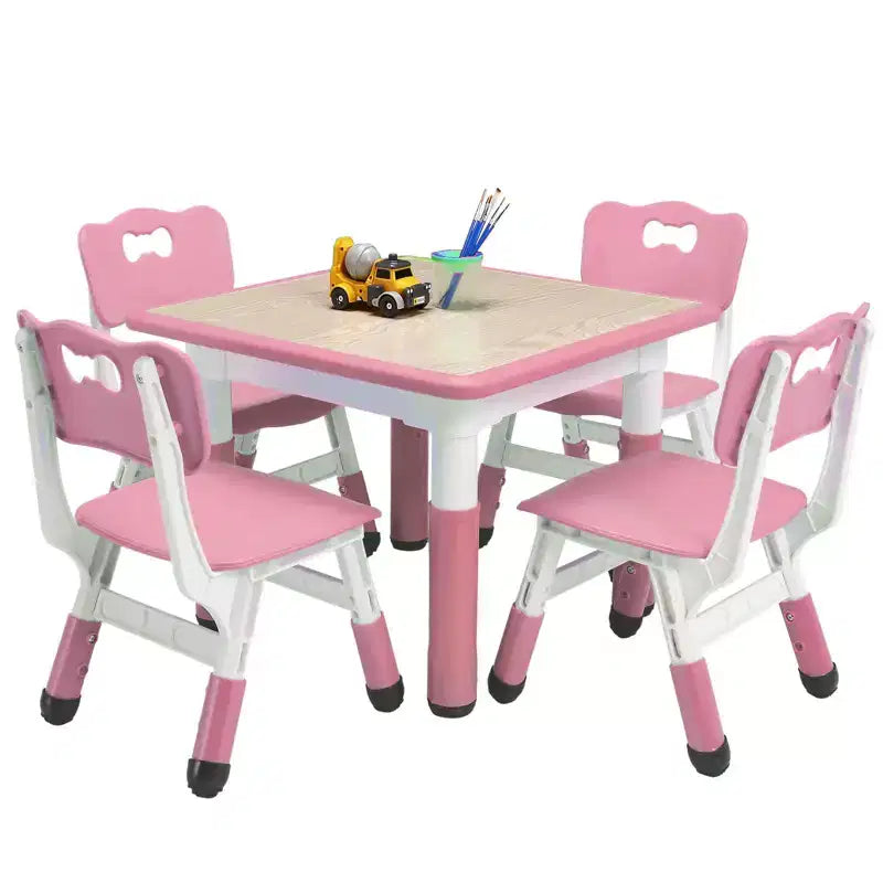 Tavolo Regolabile per Bambini COZONY con 4 Sedie, Set Tavolo Attività per Bambini di 2-10 Anni, Scrivania da Gioco per Asilo Nido con Gambe Antiscivolo e Piano Anti-graffiti