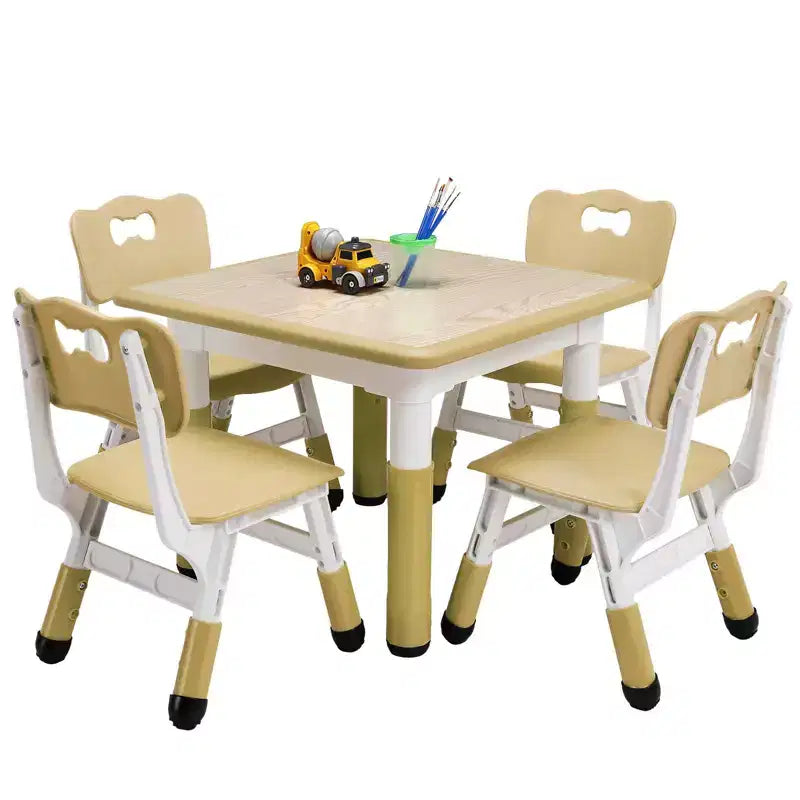 Tavolo Regolabile per Bambini COZONY con 4 Sedie, Set Tavolo Attività per Bambini di 2-10 Anni, Scrivania da Gioco per Asilo Nido con Gambe Antiscivolo e Piano Anti-graffiti