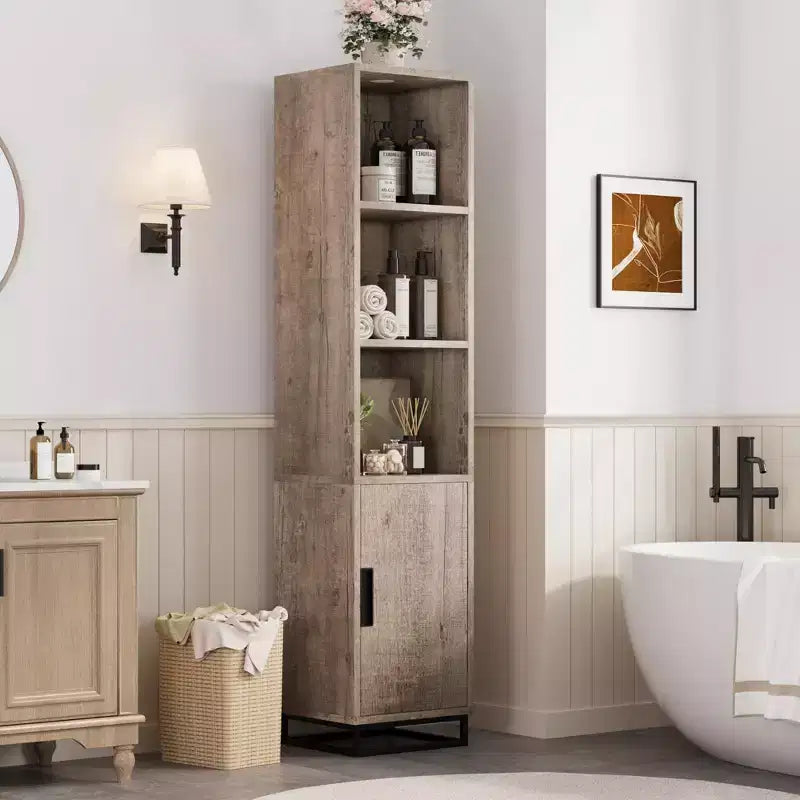 Mobiletto alto e stretto da bagno con ripiano regolabile, organizer portaoggetti indipendente per lavanderia e soggiorno