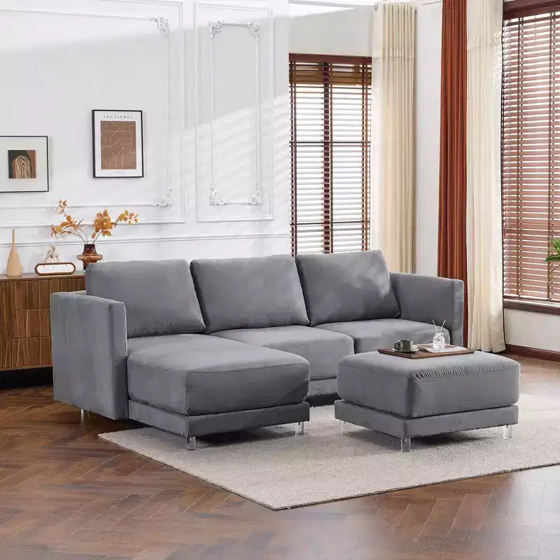 Karl Home | Divano Fluttua U-Shape a 3 Posti con Braccioli Quadrati in Suede Marrone da 110 pollici L