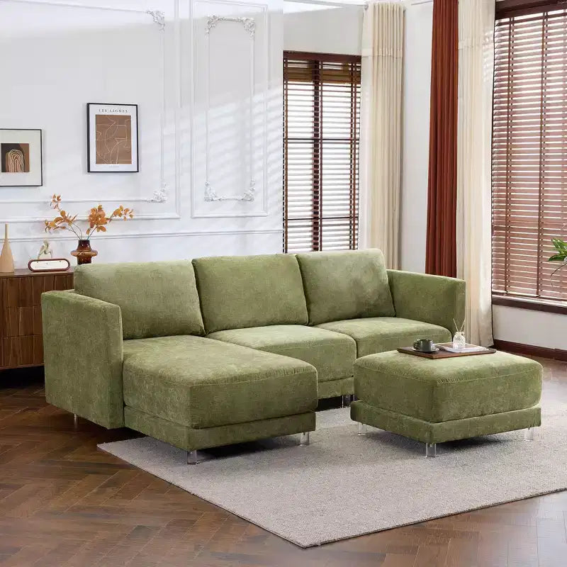Karl Home | Divano Fluttua U-Shape a 3 Posti con Braccioli Quadrati in Suede Marrone da 110 pollici L