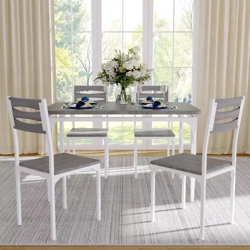 Set da pranzo da 5 pezzi per 4 persone, set da tavolo da cucina da 43" con gambe a spirale, tavolo e sedie da cucina rettangolari in legno, tavolo da colazione salvaspazio