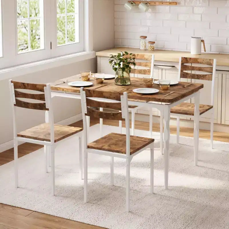 Set da pranzo da 5 pezzi per 4 persone, set da tavolo da cucina da 43" con gambe a spirale, tavolo e sedie da cucina rettangolari in legno, tavolo da colazione salvaspazio