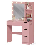 Comò Trucco con Specchio e Luci, Grande Toeletta da 35W con 4 Cassetti e Vani Aperti, Moderno Tavolo da Trucco per Camera da Letto