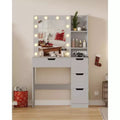 Makeup Vanity Desk with Mirror and Lights, 35W Large Dressing Table with 4 Drawers & Open Storage, Modern Makeup Vanity Table for Bedroom