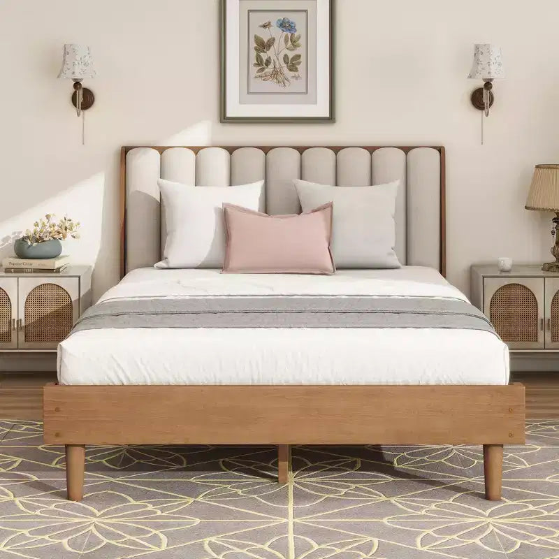 GDFStudio Letto in legno Ophelia Farmhouse con testiera imbottita