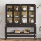 Credenza da cucina Famapy con ante in vetro, ripiani regolabili e dettagli dorati: perfetta per esporre stoviglie, vasellame e decorazioni per la cucina