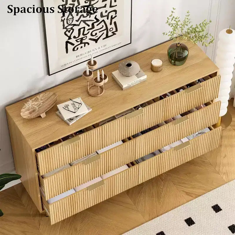Cassettiera a 7 cassetti scanalati COZONY, mobile contenitore moderno in legno, mobili per camera da letto, soggiorno e corridoio