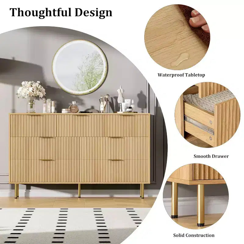Cassettiera a 7 cassetti scanalati COZONY, mobile contenitore moderno in legno, mobili per camera da letto, soggiorno e corridoio
