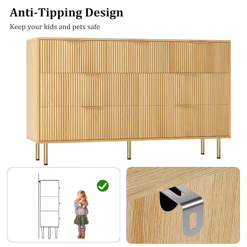 Cassettiera a 7 cassetti scanalati COZONY, mobile contenitore moderno in legno, mobili per camera da letto, soggiorno e corridoio
