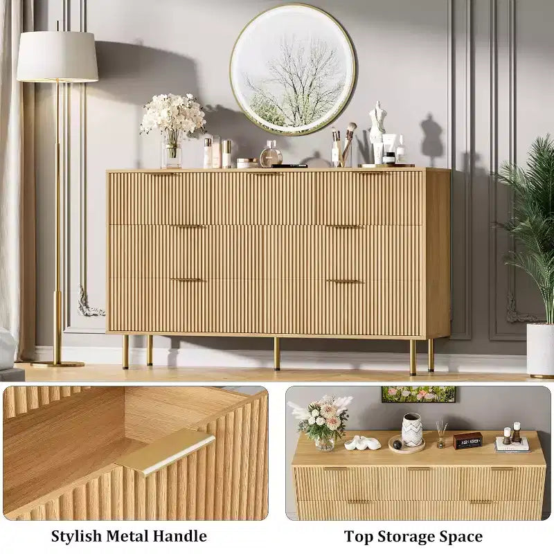 Cassettiera a 7 cassetti scanalati COZONY, mobile contenitore moderno in legno, mobili per camera da letto, soggiorno e corridoio