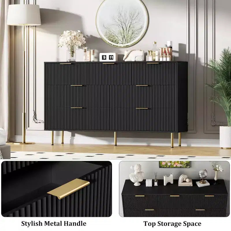 Cassettiera a 7 cassetti scanalati COZONY, mobile contenitore moderno in legno, mobili per camera da letto, soggiorno e corridoio