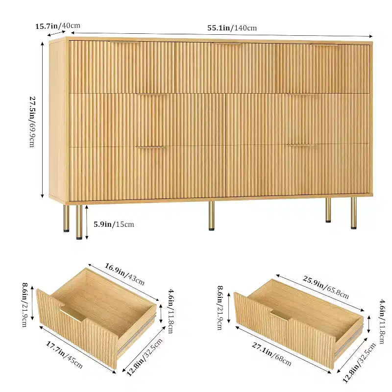 Cassettiera a 7 cassetti scanalati COZONY, mobile contenitore moderno in legno, mobili per camera da letto, soggiorno e corridoio