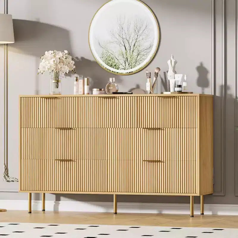 Cassettiera a 7 cassetti scanalati COZONY, mobile contenitore moderno in legno, mobili per camera da letto, soggiorno e corridoio