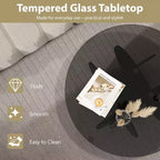 Tavolino da caffè in vetro, tavolino rotondo con struttura geometrica in metallo, tavolino da caffè moderno e minimalista per decorazioni