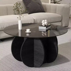 Glass Coffee Table, Round Coffee Table with Geometric Metal Frame, Modern Minimalist Coffee Table for Decoration