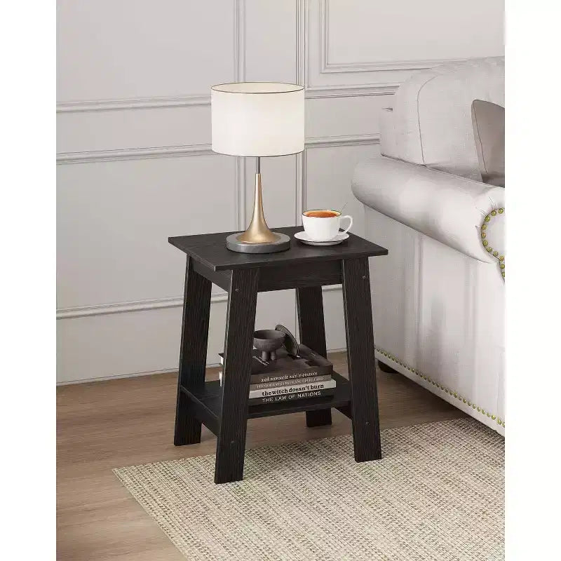 Tavolino a 2 livelli con ripiano, tavolino laterale per soggiorno, camera da letto o ingresso, comodino in stile rustico con montaggio facile
