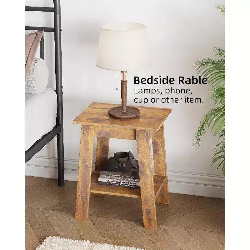Tavolino a 2 livelli con ripiano, tavolino laterale per soggiorno, camera da letto o ingresso, comodino in stile rustico con montaggio facile