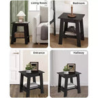 Tavolino a 2 livelli con ripiano, tavolino laterale per soggiorno, camera da letto o ingresso, comodino in stile rustico con montaggio facile