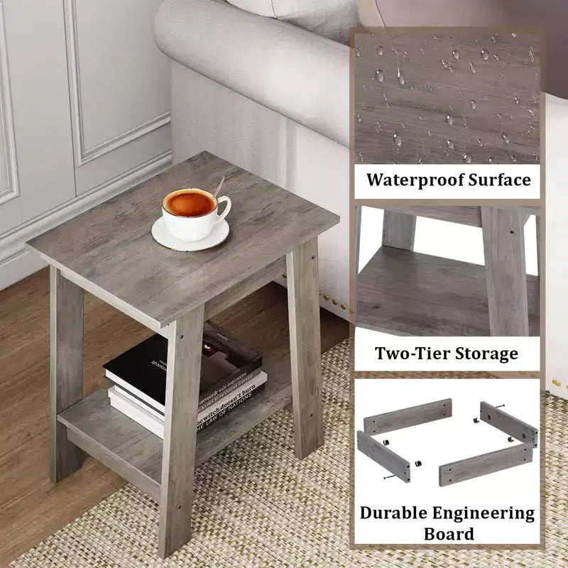 Tavolino a 2 livelli con ripiano, tavolino laterale per soggiorno, camera da letto o ingresso, comodino in stile rustico con montaggio facile