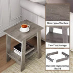 Tavolino a 2 livelli con ripiano, tavolino laterale per soggiorno, camera da letto o ingresso, comodino in stile rustico con montaggio facile