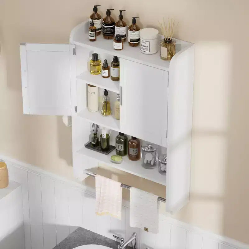 VECELO Mobiletto da bagno, mobiletto pensile con 2 ante e 1 ripiano aperto, bianco