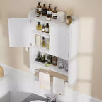 VECELO Mobiletto da bagno, mobiletto pensile con 2 ante e 1 ripiano aperto, bianco