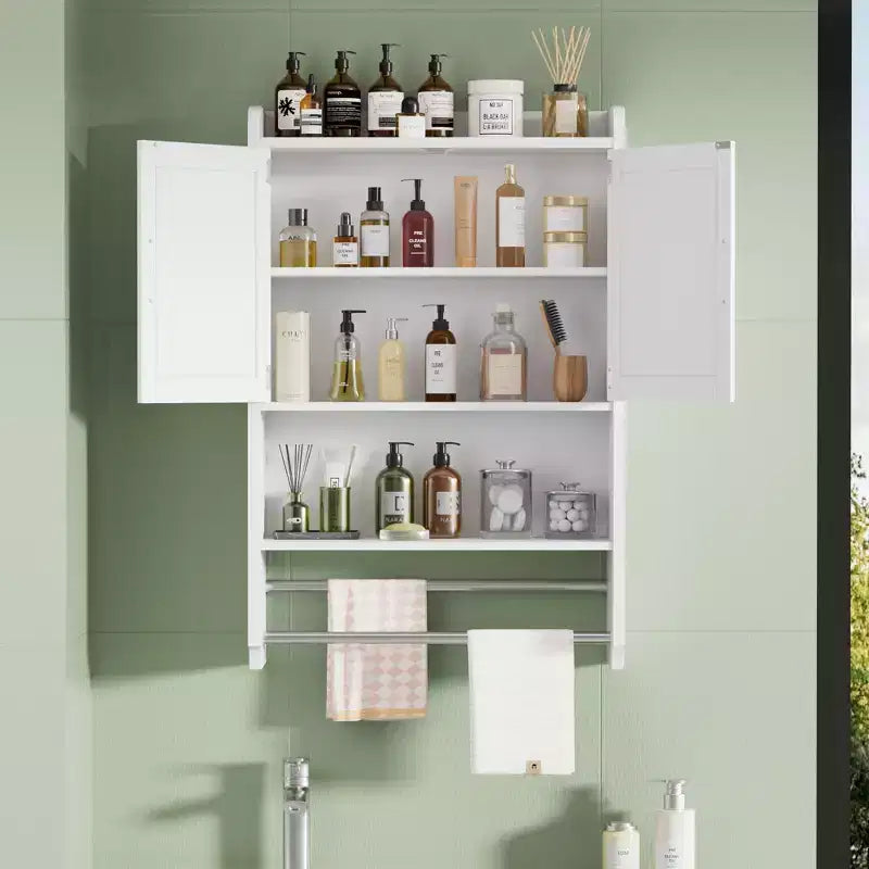 VECELO Mobiletto da bagno, mobiletto pensile con 2 ante e 1 ripiano aperto, bianco