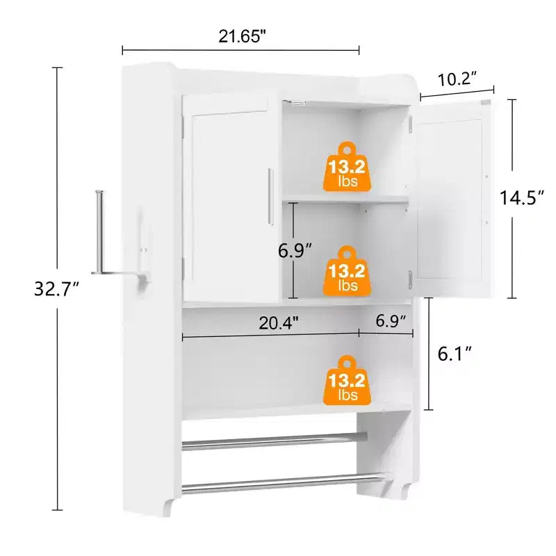 VECELO Mobiletto da bagno, mobiletto pensile con 2 ante e 1 ripiano aperto, bianco