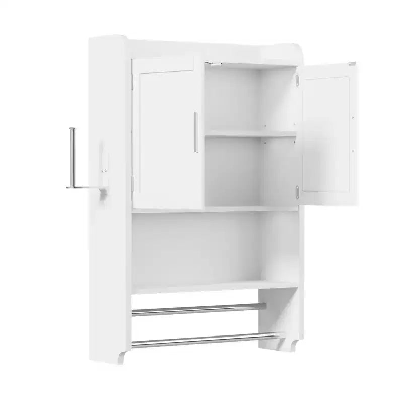 VECELO Mobiletto da bagno, mobiletto pensile con 2 ante e 1 ripiano aperto, bianco