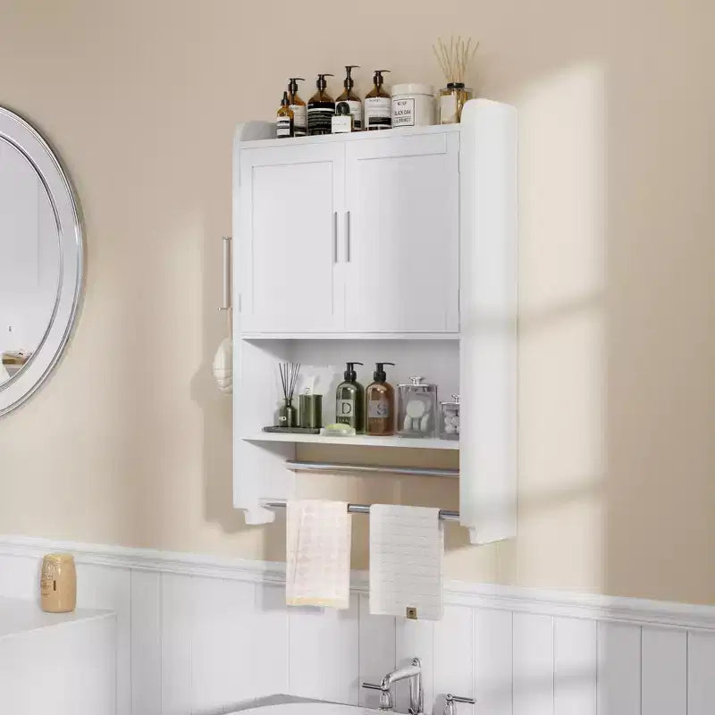 VECELO Mobiletto da bagno, mobiletto pensile con 2 ante e 1 ripiano aperto, bianco