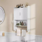 VECELO Mobiletto da bagno, mobiletto pensile con 2 ante e 1 ripiano aperto, bianco