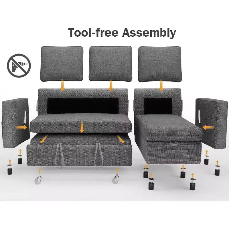 Divano Letto Trasformabile Dyonery 81, Divano Estraibile 2 in 1 con Chaise Longue Reversibile con Contenitore